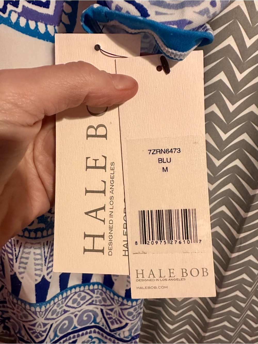 NWT Hale Bob | Blue White Paisley Print Shift Dress, Size M - Picture 8 of 8